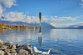 Panoramic view of Lake Geneva from town of Vevey, canton of Vaud