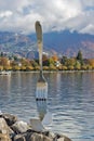 Panoramic view of Lake Geneva from town of Vevey, Switzerland