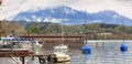 Panoramic view of the lake Lucerne on a cloudy spring day. Town of Luzern, Switzerland. Royalty Free Stock Photo