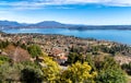 Panoramic view of Lake Maggiore on a clear day, Piedmont, Italy Royalty Free Stock Photo