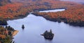 Panoramic view of Lake Monroe with autumn leaf color in Mont Tremblant National Park, Quebec Royalty Free Stock Photo