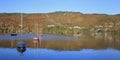 Panoramic view of Lake and Mont Tremblant with autumn colors in Quebec Royalty Free Stock Photo