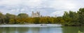 Panoramic view of The Lake in New Yorks Central Park with autumn foliage Royalty Free Stock Photo