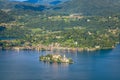 Panoramic view of the lake Orta and the natural landscape of the hills surrounding Orta San Giulio, Italy Royalty Free Stock Photo