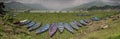 Panoramic view of Lake Phewa with boats, Pokhara, Nepal