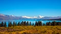 Panoramic view of Lake Pukaki and Mt Cook mountain range Royalty Free Stock Photo