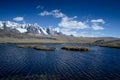 Panoramic view of the lake in spectacular high mountains, Cordillera, Andes, Peru