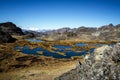 Panoramic view of the lake in spectacular high mountains, Cordillera, Andes, Peru