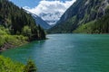 Panoramic view of Lake Stillup in the Alps, Zillertal Alps Nature Park, Austria, Tyrol Royalty Free Stock Photo