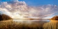 Panoramic view of lake  on sunset in spring Royalty Free Stock Photo