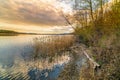 Panoramic view of lake  on sunset in spring Royalty Free Stock Photo