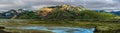 Panoramic view of Landmannalaugar valley and Mountain Landscape of Fridland ad Fjallabaki Natural park from in Highlands of