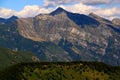 Panoramic view of the landscape with mountains and green hills on Mount Cimetta, near Locarno in Switzerland Royalty Free Stock Photo