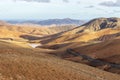 Panoramic view at landscape from viewpoint mirador astronomico de Sicasumbre between Pajara and La Pared   on canary island Royalty Free Stock Photo