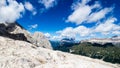 Panoramic view of the Langkofel and Sella group, massifs in the Royalty Free Stock Photo
