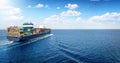 Panoramic view of a large cargo ship carrying containers Royalty Free Stock Photo