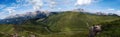 Panoramic view of Latemar mountain Sassolungo Sassopiatto and the Sella group, Val di fassa, Trentino, Italy landscape