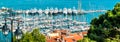 Panoramic view of Le Suquet- the old town, Port Le Vieux and La Croisette of Cannes, France