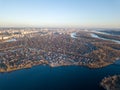 Panoramic view of the left bank of the Kiva and the Dnieper River against the blue sky