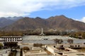 The panoramic view of Lhasa city, in front of Potala Palace and Palace square, with modern building and mountains, far away a Tib Royalty Free Stock Photo