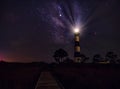 Panoramic view of Lighthouse and Milky Way galaxy at night Royalty Free Stock Photo