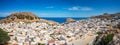 Panoramic view of Lindos village with Acropolis and Mediterranean Sea in background (Rhodes, Greece) Royalty Free Stock Photo