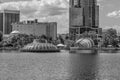 Panoramic view of Linton Allen Fountain and Walt Disney Amphitheater on Lake Eola Park at downtown area Royalty Free Stock Photo