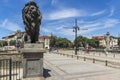 Panoramic view of Lion`s Bridge over Vladaya river, Sofia, Bulgaria Royalty Free Stock Photo