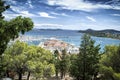 Panoramic view of the little fishing village and the islands in background