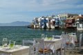 Panoramic view of little Venice on Mykonos Island Royalty Free Stock Photo