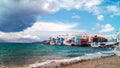 Panoramic view of little Venice on Mykonos Island Royalty Free Stock Photo
