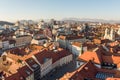 Panoramic view of Ljubljana, capital of Slovenia, at sunset. Empty streets of Slovenian capital during corona virus