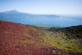 Panoramic view of Llanquihue Lake from crater on slopes of Osorno Volcano located in Los Lagos region, Chile Royalty Free Stock Photo