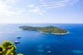 Panoramic view of Lokrum Island Dalmatian Coast of Adriatic Sea in Dubrovnik. Blue sea with white yachts, beautiful Royalty Free Stock Photo