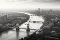 Panoramic view of London, UK in black and white. Aerial view of London and the River Thames, AI Generated Royalty Free Stock Photo