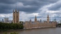 View of London with the Houses of Parliament overlooking the River Thames. Royalty Free Stock Photo