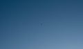 Panoramic view of lone paraglider in clear blue sky air parachute extreme sport in Cordoba Andalusia Spain