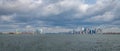 Panoramic view of Lower Manhattan Skyline and Libery Island and Liberty Statue - New York, USA Royalty Free Stock Photo