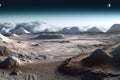 panoramic view of lunar mountains and craters from rovers perspective Royalty Free Stock Photo