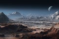 panoramic view of lunar mountains and craters from rovers perspective Royalty Free Stock Photo