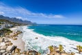 A panoramic view looking down on the beautiful white sand beaches of clifton in the capetown area of south africa.2 Royalty Free Stock Photo