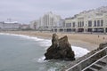 Panoramic view of Luxury Hotel and Casino buildings on waterfront with Grande Plage from Biarritz in France