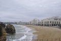 Panoramic view of Luxury Hotel and Casino buildings on waterfront with Grande Plage from Biarritz in France