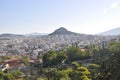 Panoramic view of Lykavittos Hil from Athens in Greece