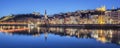 Panoramic view of Lyon with Saone river by night Royalty Free Stock Photo