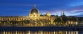 Panoramic view of Lyon at sunset with Rhone river