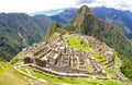 Panoramic view of Machu Picchu lost city at archaeological ruins site in Peru - Exclusive travel destination and natural wonder Royalty Free Stock Photo