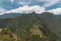 panoramic view Machu Picchu, Peru - Ruins of Inca Empire city and Huaynapicchu Mountain, Sacred Valley Royalty Free Stock Photo