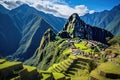 Panoramic view of Machu Picchu, Peru, South America, Overview of Machu Picchu, agriculture terraces and Wayna Picchu peak in the Royalty Free Stock Photo