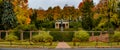 Panoramic view of magical deciduous forest and garden in the city park of Potsdam, Germany, in golden Autumn colors Royalty Free Stock Photo